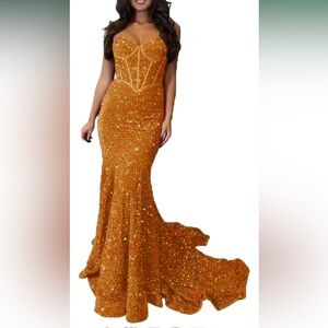 Women's Sparkly Sequins Mermaid Prom Long Corset Dress Formal Gown NWT Size 12